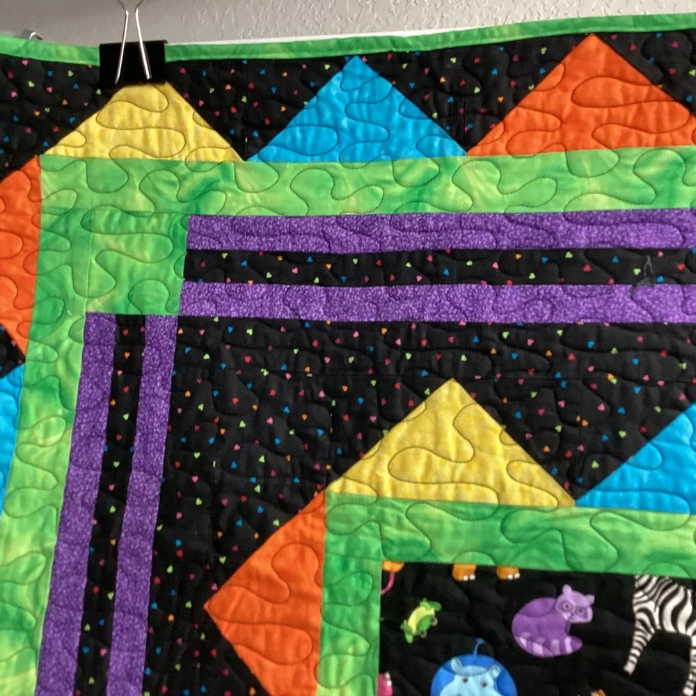 Handmade Baby Quilt Colorful Zoo Animals Kids Toddler Blanket Play Mat 46.5 x 51